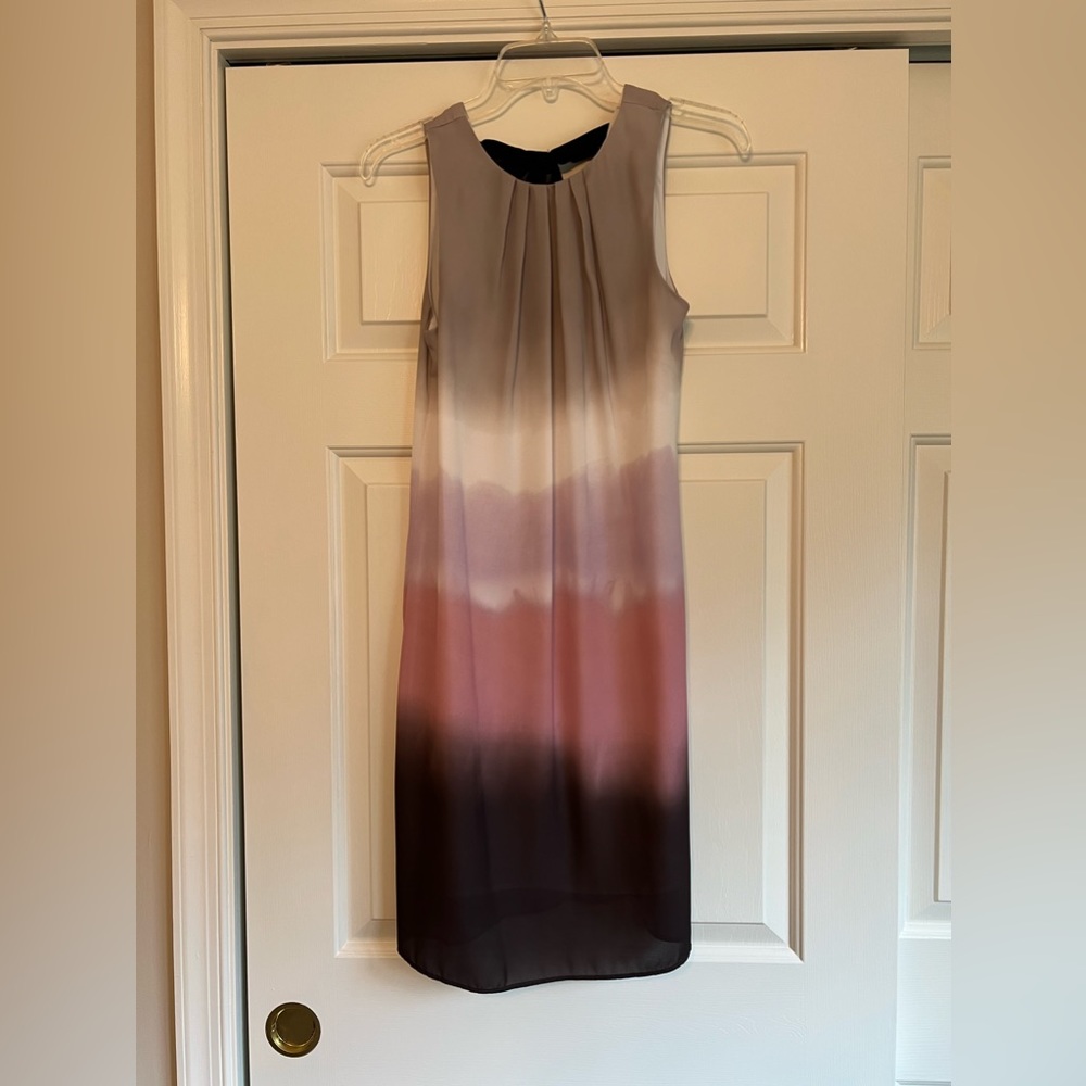H&M Sleeveless Shift Dress Size 4 Pink Purple Ombré Chiffon V-Back Black Bow Tie